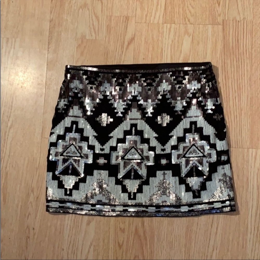 Express Tribal Sequined Mini Skirt